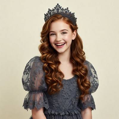 Redhead girl wearing lace crown