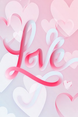 Pink Love Text with Hearts