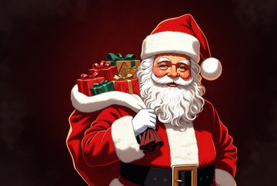 Smiling Santa Claus with gift sack