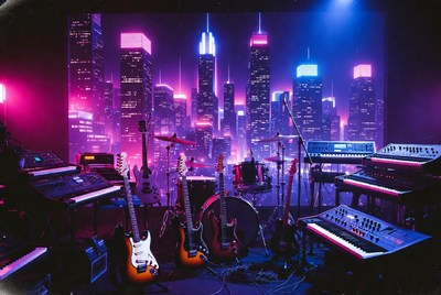 Neon Cyberpunk Band Stage Setup