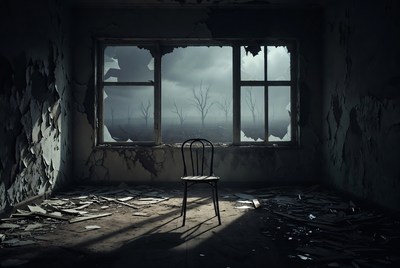 Abandoned Room with Broken Window and Chair