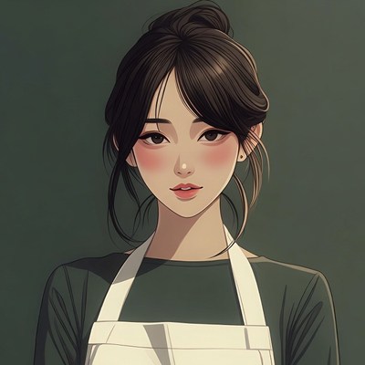 Asian woman in white apron