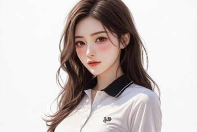 Asian woman in white polo shirt