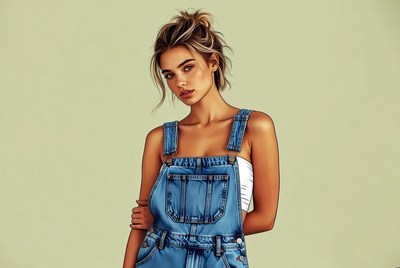 Woman in blue overalls illustration