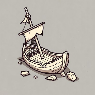 Wrecked pirate ship illustration