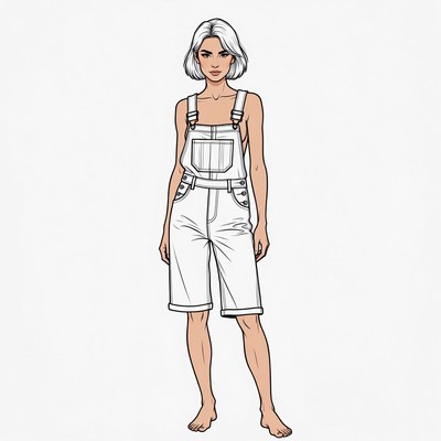 Woman in white denim overalls illustration