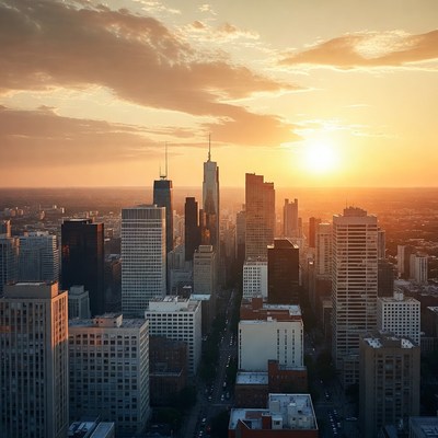 New York City skyline at sunset