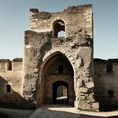 Ruined Medieval Stone Gate Tower