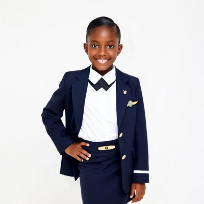 Black girl in flight attendant uniform