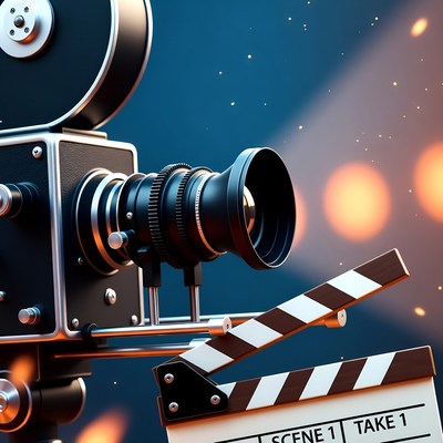 Vintage Movie Camera with Clapperboard