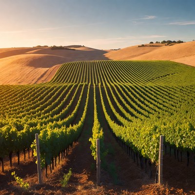 Vineyard Rows at Sunset