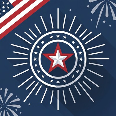 American Flag Star with Fireworks