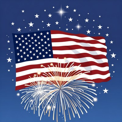 American Flag with Fireworks