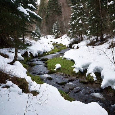 Snowy Forest Stream