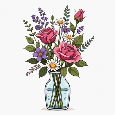 Colorful Flowers in Glass Vase