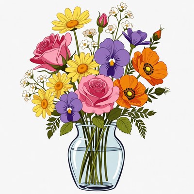 Colorful Flowers in Glass Vase