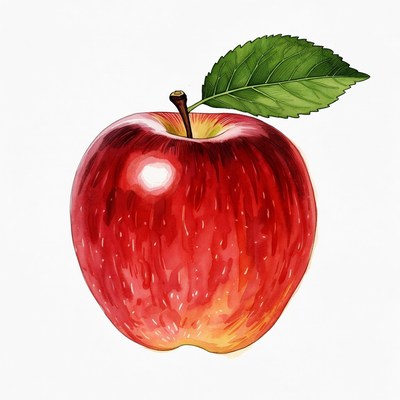 Red apple with green leaf