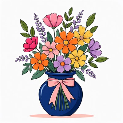 Colorful Flowers in Blue Vase
