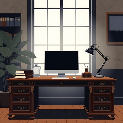 Empty Wooden Desk in Study Room