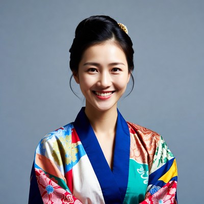 Asian woman in colorful kimono