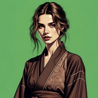 Woman in brown kimono illustration