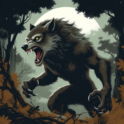 Roaring Werewolf in Moonlit Forest