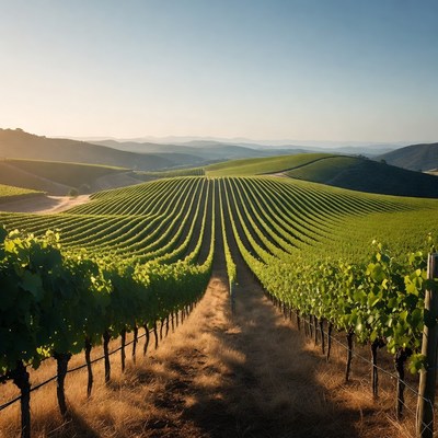 Vineyard Rows at Sunset