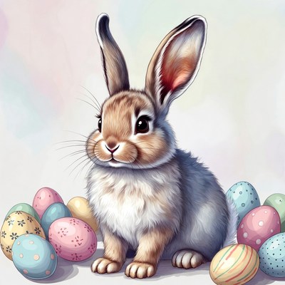 Cute Bunny with Easter Eggs