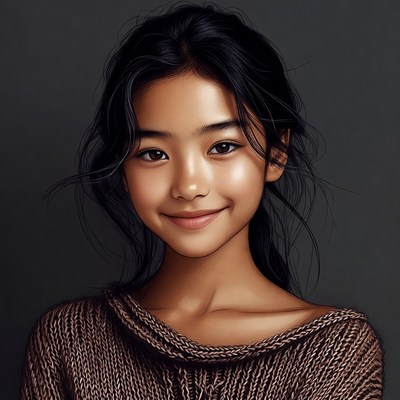 Asian girl smiling in sweater