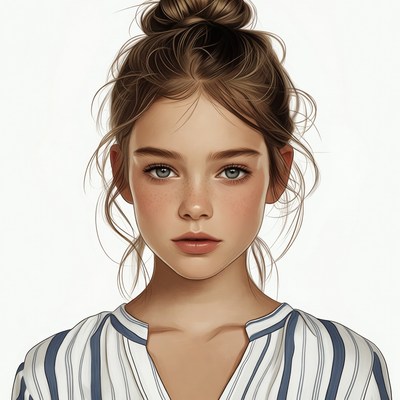 Girl with messy bun and striped shirt