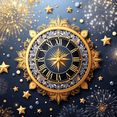 Ornate Gold Clock with Fireworks