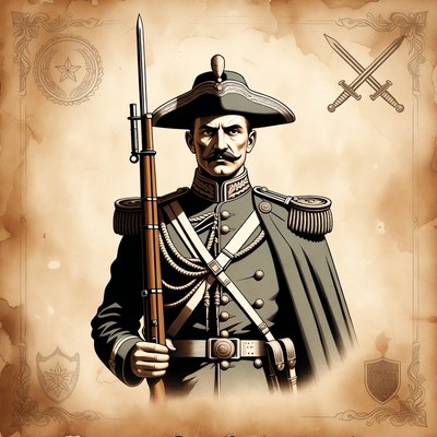 Military officer holding rifle illustration