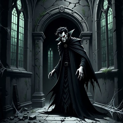 Vampire standing in gothic castle hall