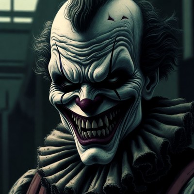 Grinning Clown with Red Lips