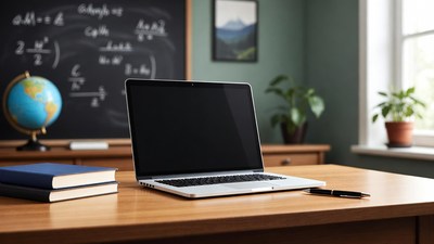 Laptop on desk in classroom