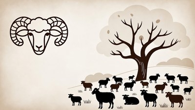 Sheep and Ram Illustration with Tree