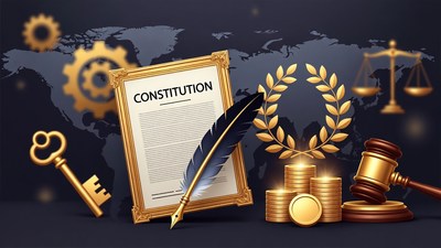 Constitution with Scales Gavel Quill