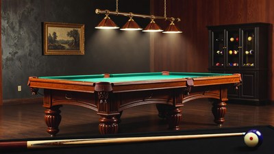 Wooden Pool Table with Cue and Ball