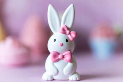 White bunny with pink bow