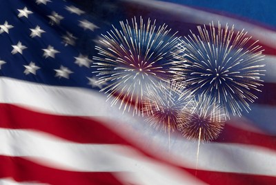 Fireworks over American Flag