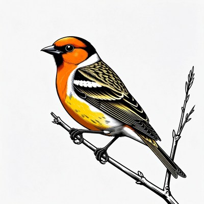 Bullfinch perched on branch