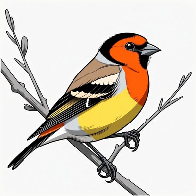 Bullfinch perched on branch