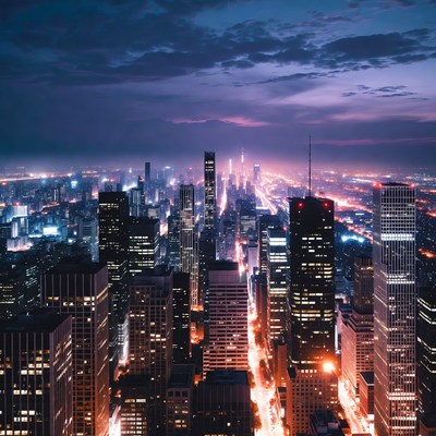 City skyline at dusk