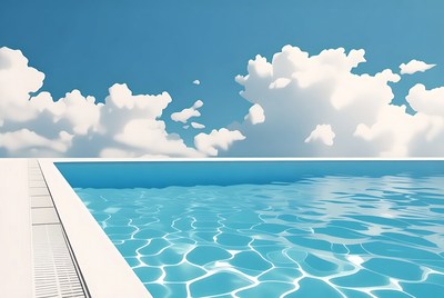 Infinity Pool with Blue Sky and Clouds
