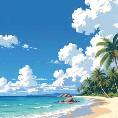 Tropical Beach with Palm Trees