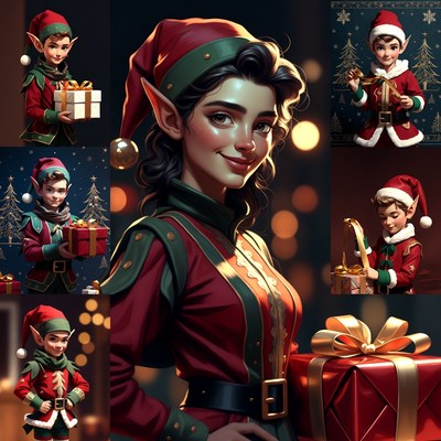 Beautiful Female Elf Holding Christmas Gifts