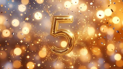 Golden 5 Number with Confetti