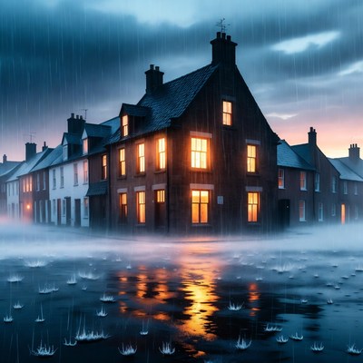 Terraced Houses in Rainy Twilight