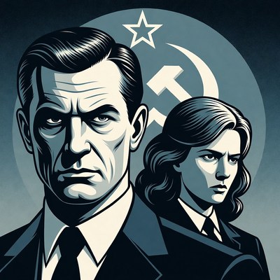 Man and Woman with Soviet Hammer Sickle