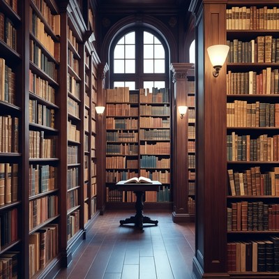 Grand Library with Open Book